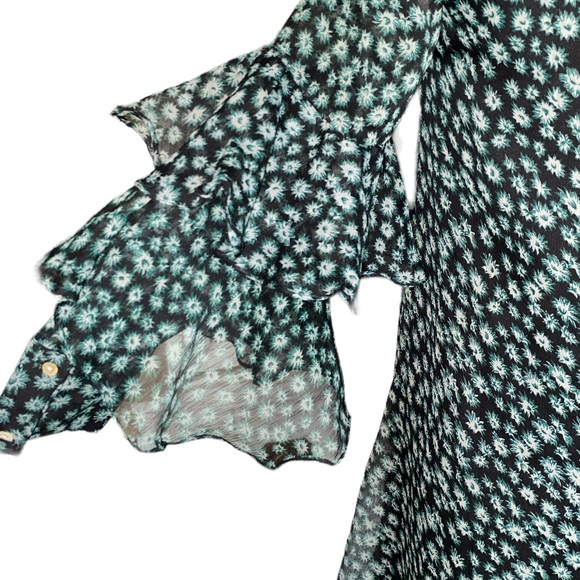 Anthro Ranna Gill Floral Mirror Sequin Flutter Ruffle Sleeve Tunic Mini Dress XS - Picture 7 of 16